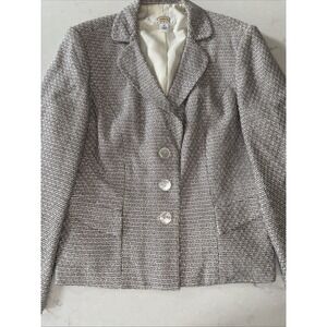Talbots Blazer Womens 10 Petite Ivory Black Jacket Three Button Pockets Silk 10P